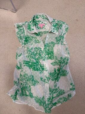 Lilly Pulitzer Green Scenic Cap Sleeve Blouse